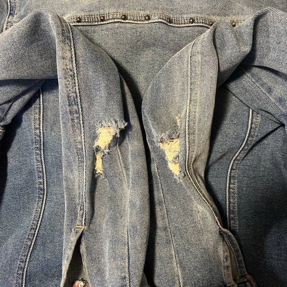 ⚡️ TOMMY HILFIGER RIPPED DENIM JACKET W/ FLEECE COLLAR BLUE ⚡️ - Picture 6 of 7